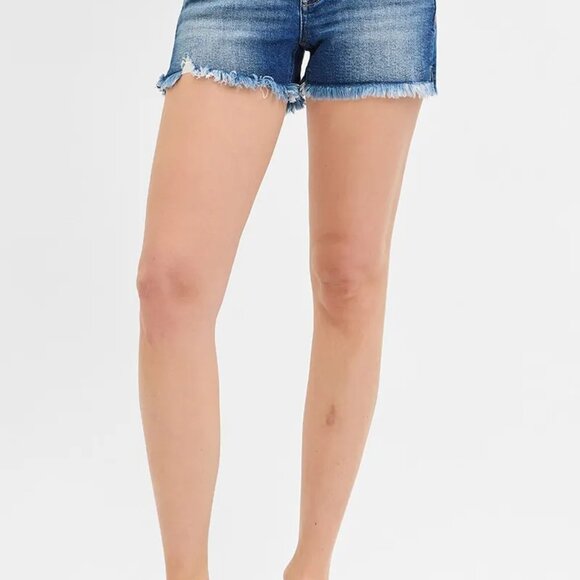 RISEN Full Size Low Rise Frayed Denim Shorts Plus Size - Picture 2 of 8